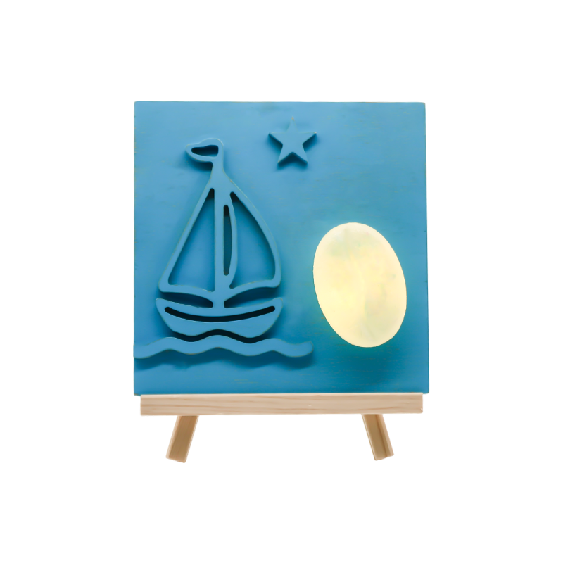 Ocean Color Sailboat bambusz faragott fa lámpa - Sail Shadow sütés